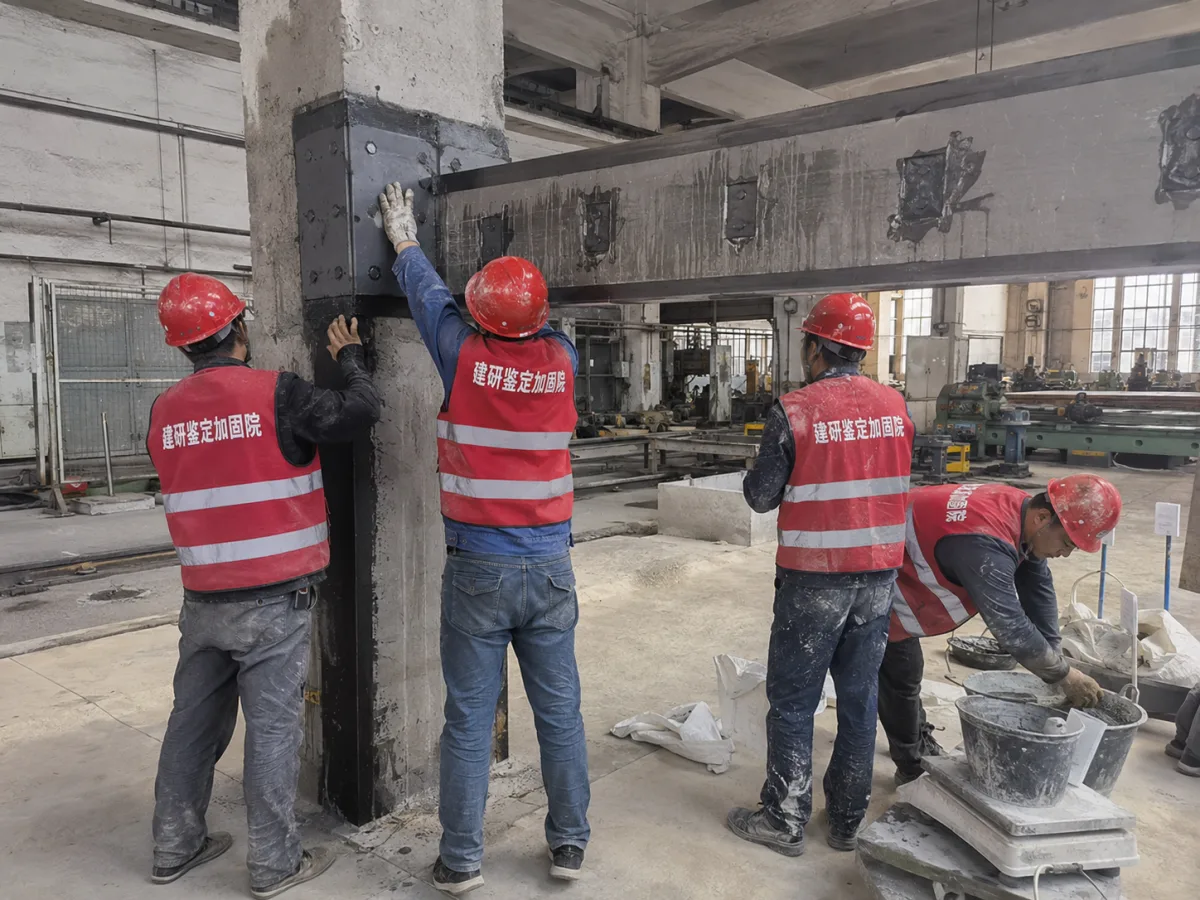 自建房改变用途后的结构加固施工现场
